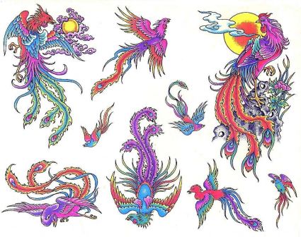 Colored Dragon  Bird Tattoo